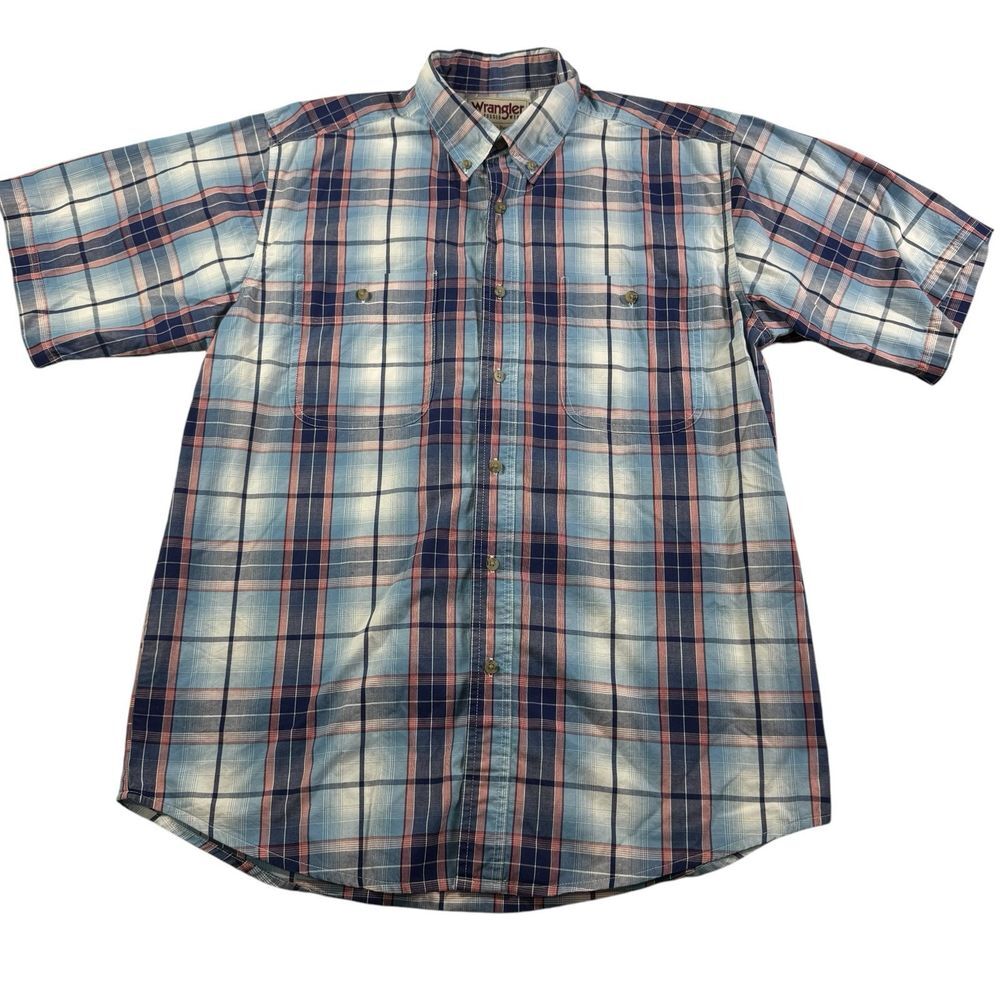 Vintage Wrangler Shirt Men's Large Rugged‎ Wear Stripe Pocket Button Down